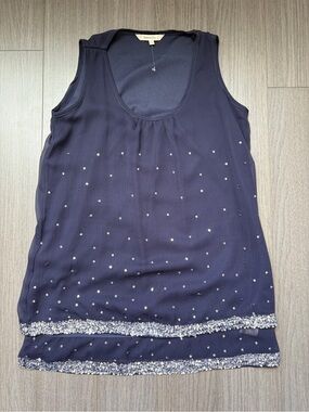 RW&Co Navy Sleeveless Sequined Tank Top (size XS)